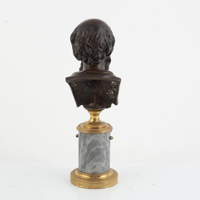 A Louis XVI ormolu and patinated library bust attributed to André-Antoine Ravrio (bronzier active in Paris 1777 - 1814).