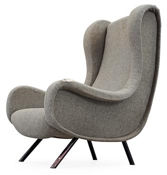 A Marco Zanuso 'Senior' lounge chair, upholstered in grey fabric, black lacquered metal legs, Italy.