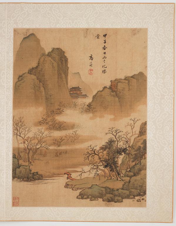 An album with 12 paintings by Qing dynasty artists, circa 1900. Attributed to Zhang Jian, Shou Ping, Yang Jin, after.