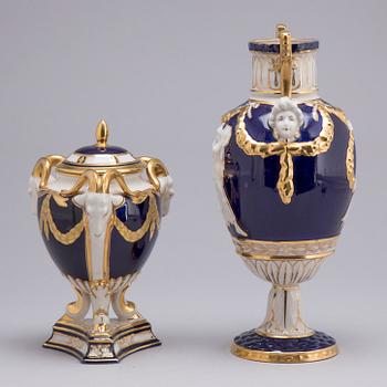 A ROYAL DUX PORCELAIN VASE AND LIDDED URN, 20th century.