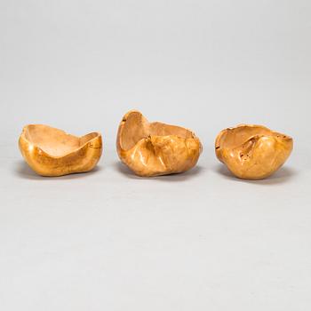 Three 20th century burr wood bowls.