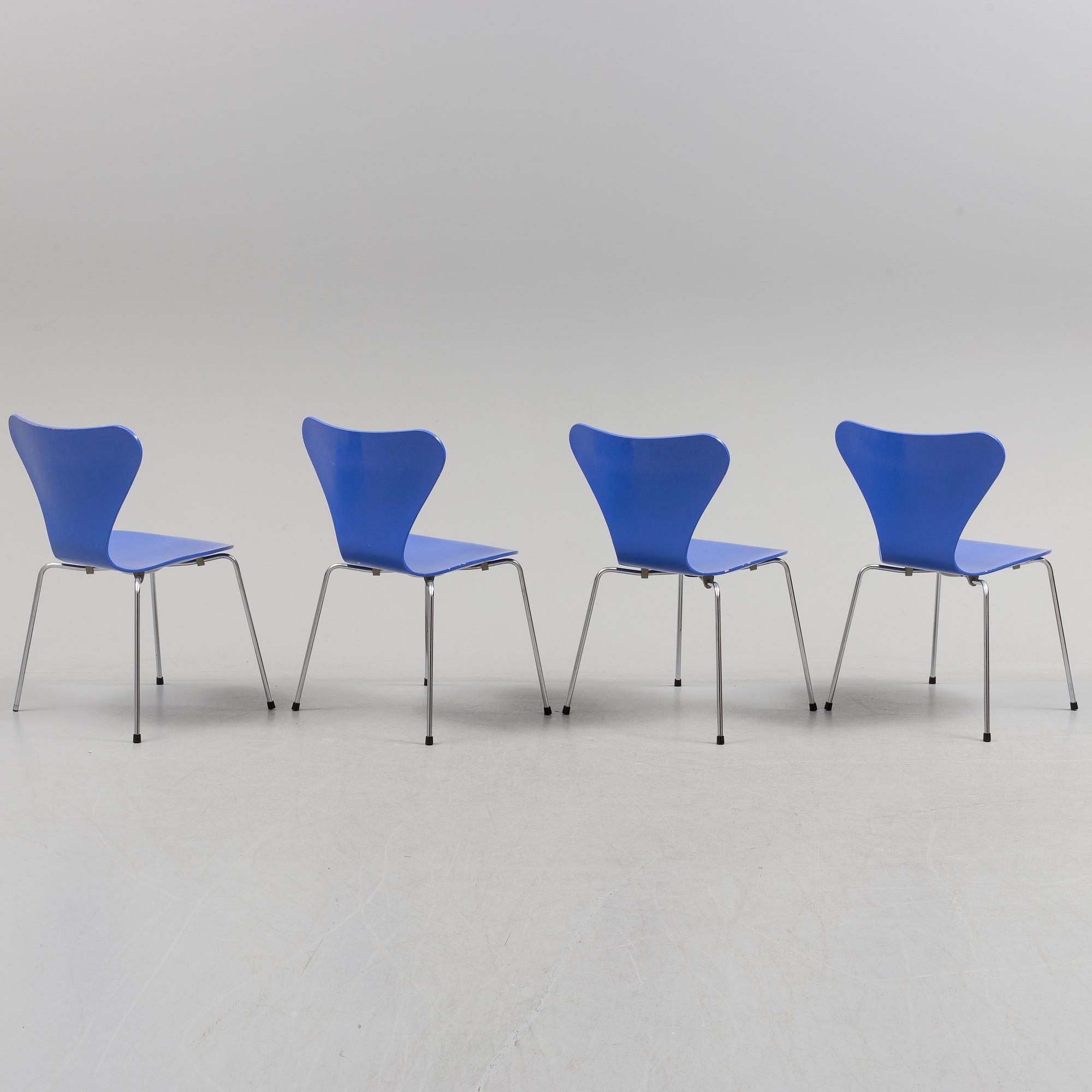 A set of four 1980s Arne Jacobsen "Sjuan" from Fritz Hansen.