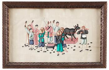349. A set of 14 export gouaches on pith paper, portraying the Chinese tea industri, Qing dynasty late 19th Century.
