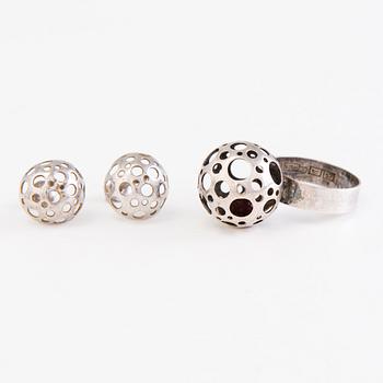 LIISA VITALI, Leppäkerttu Ring with earrings, silver, N.Westerback, Helsinki 1971.