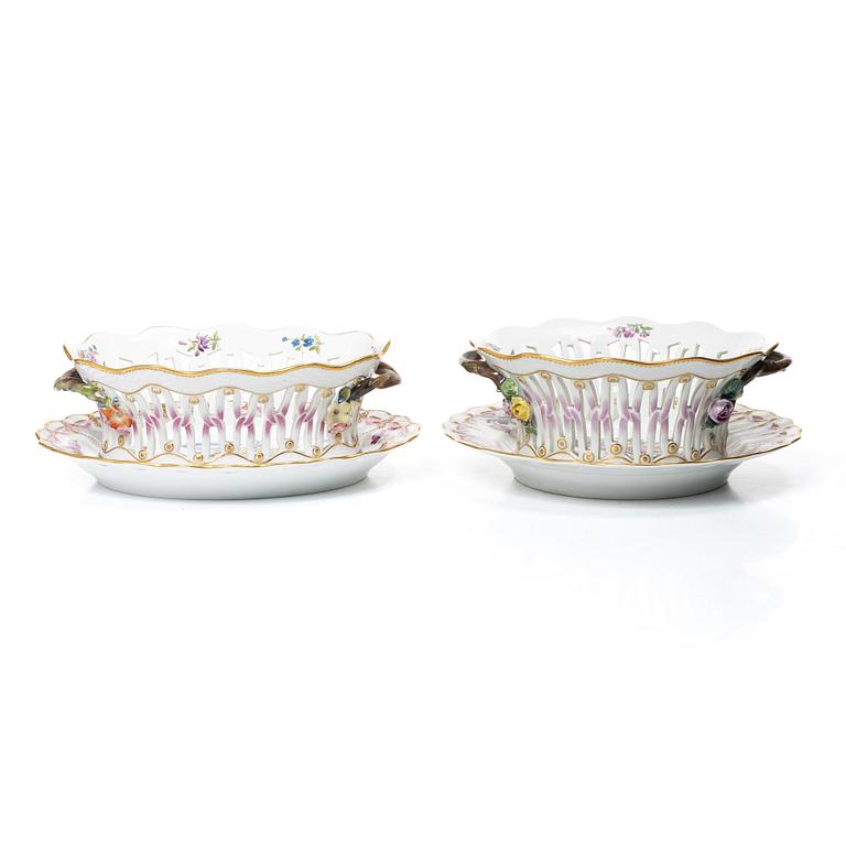 Royal Copenhagen, Two pierced bowls with dishes, 2 pcs, porcelain, Saxon flower, Denmark, 20th century.