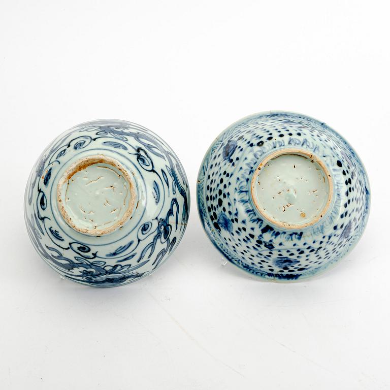 Two blue and white bowls, Ming dynasty (1368-1644). For the south east asian market.