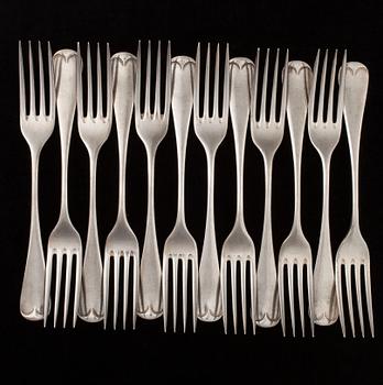 BESTICKUPPSÄTTNING, 45 delar, försilvrade, AK Aleksander Katch (Александр Качъ) S:t Petersburg sekelskiftet 1800/1900.