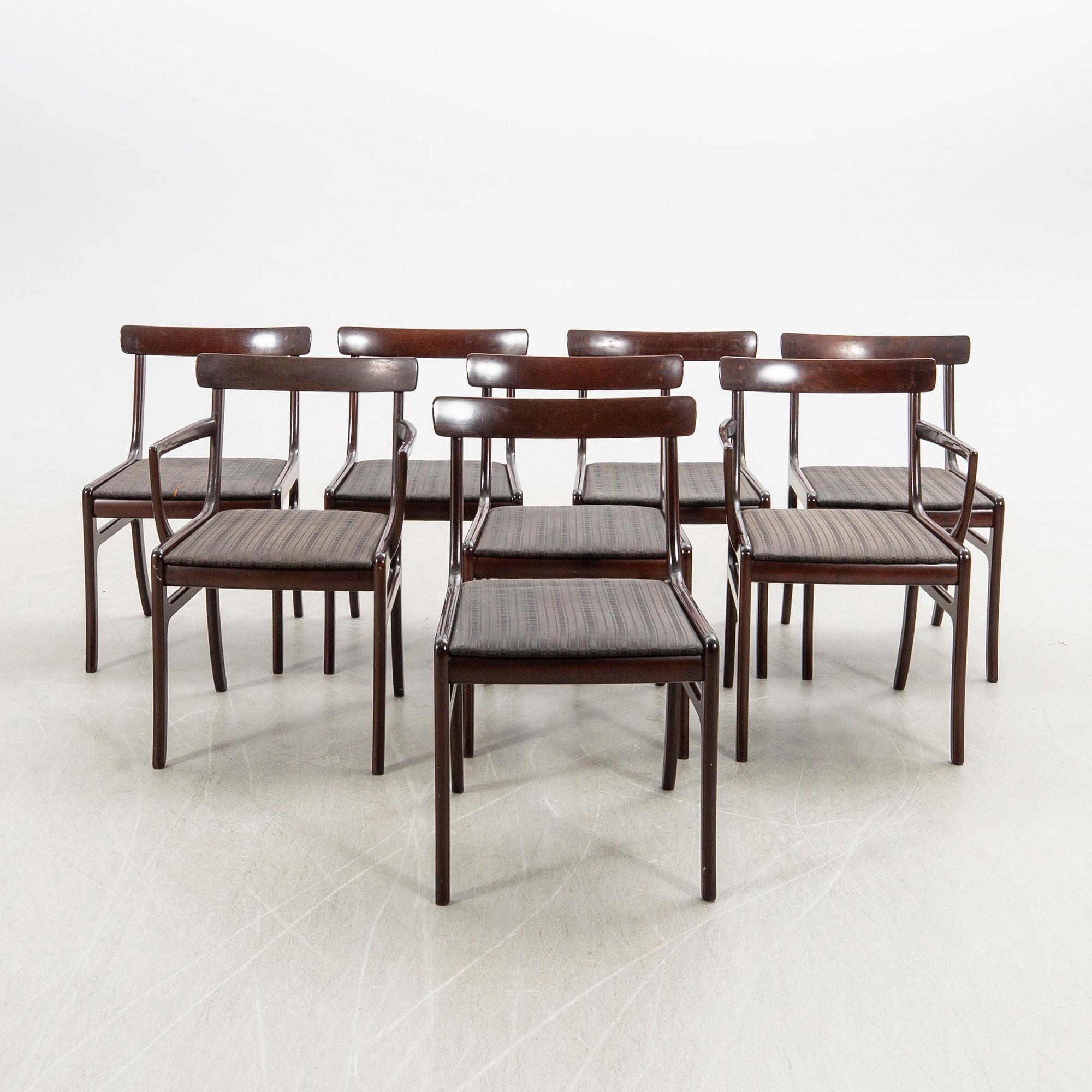Ole Wanscher, chairs, 8 pcs, "Rungstedlund", Poul Jeppesen, Denmark, second half of the 20th century.