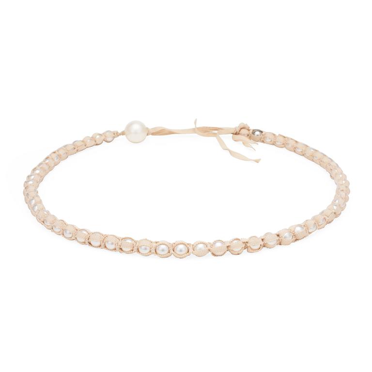 LANVIN, Paris, "Ribbon necklace" with whitw decorative pearls and silk ribbon.