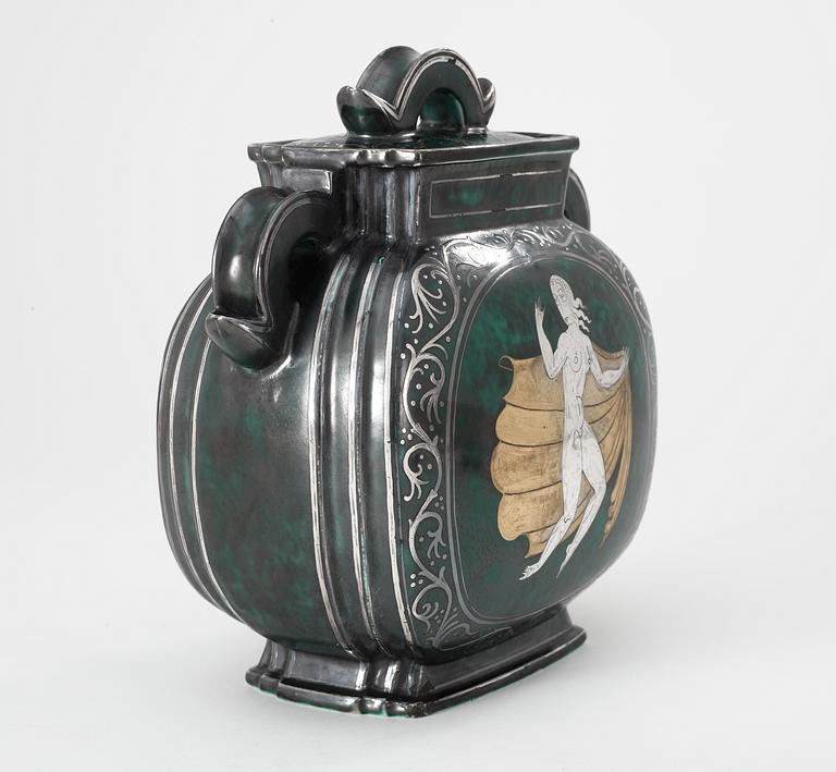 A Wilhelm Kåge stoneware 'Argenta' urn with cover, Gustavsberg 1931.