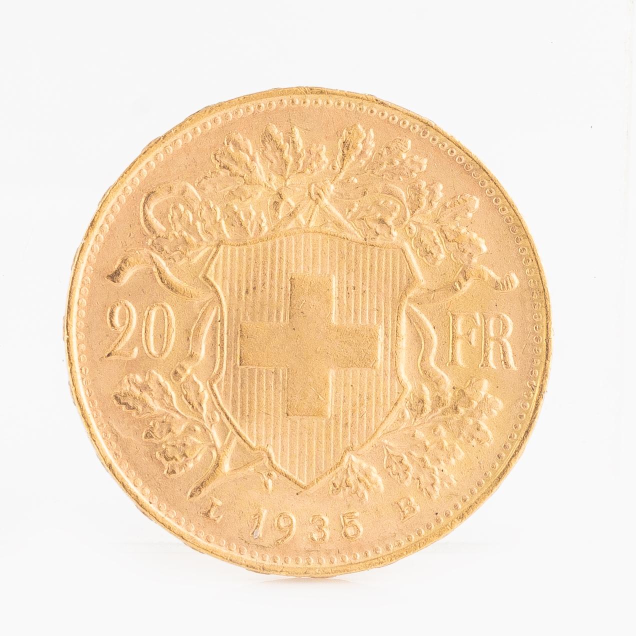 Guldmynt, Schweiz, 20 Franc, 1935 LB.