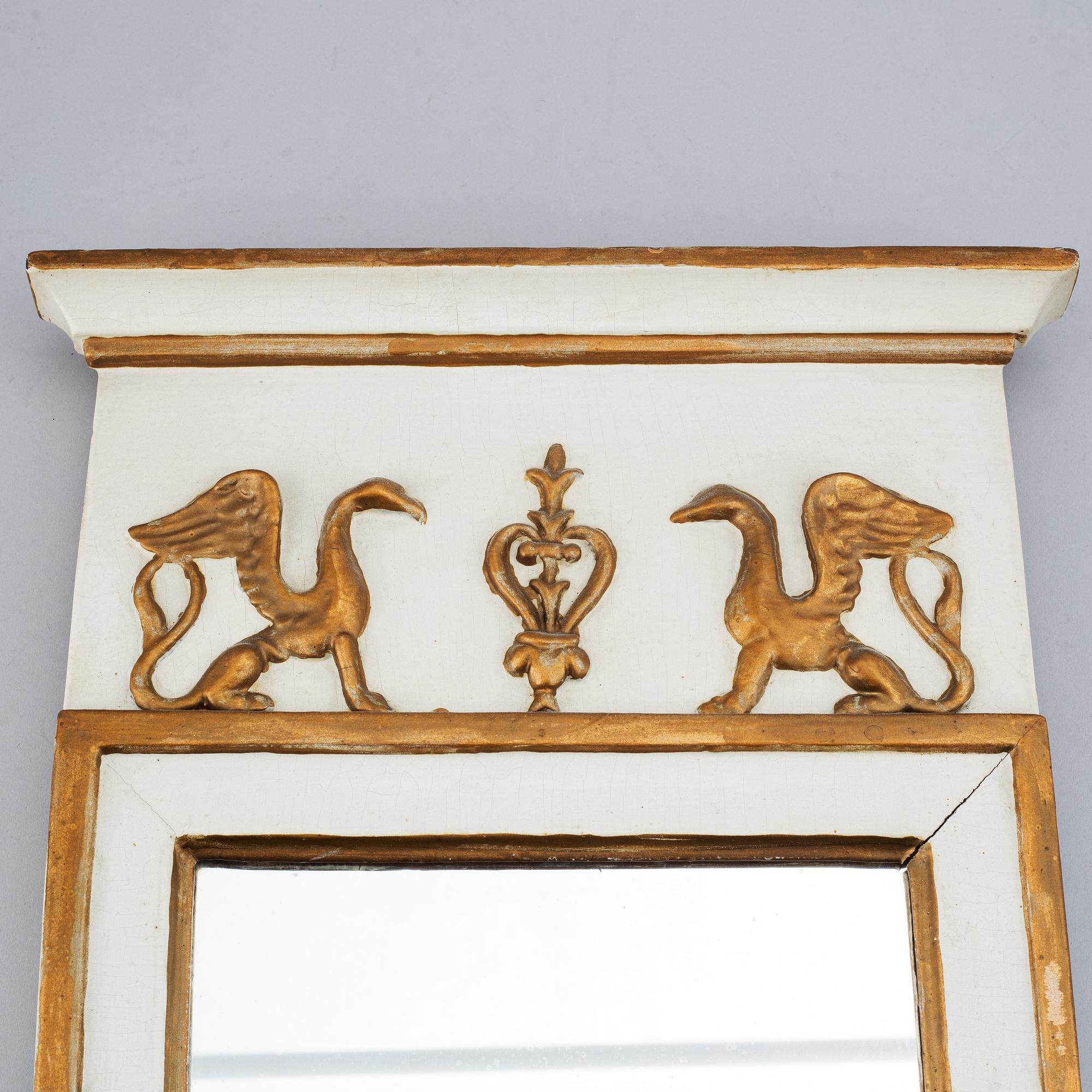 Spegel, 1800-tal, empire, signerad J. Stork, Johan Stork, Kalmar (1788-1846), troligen Hallstämplad.