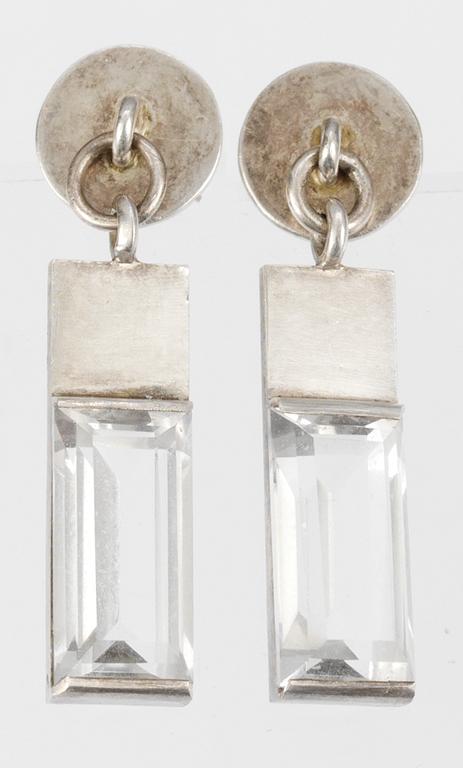 A pair of Wiwen Nilsson sterling and rock crystal earrings, Lund, no year mark.