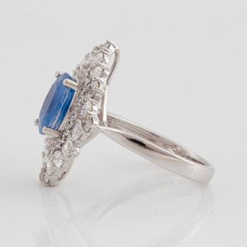 A platinum ring set with a faceted Kashmir sapphire 2.52 cts.