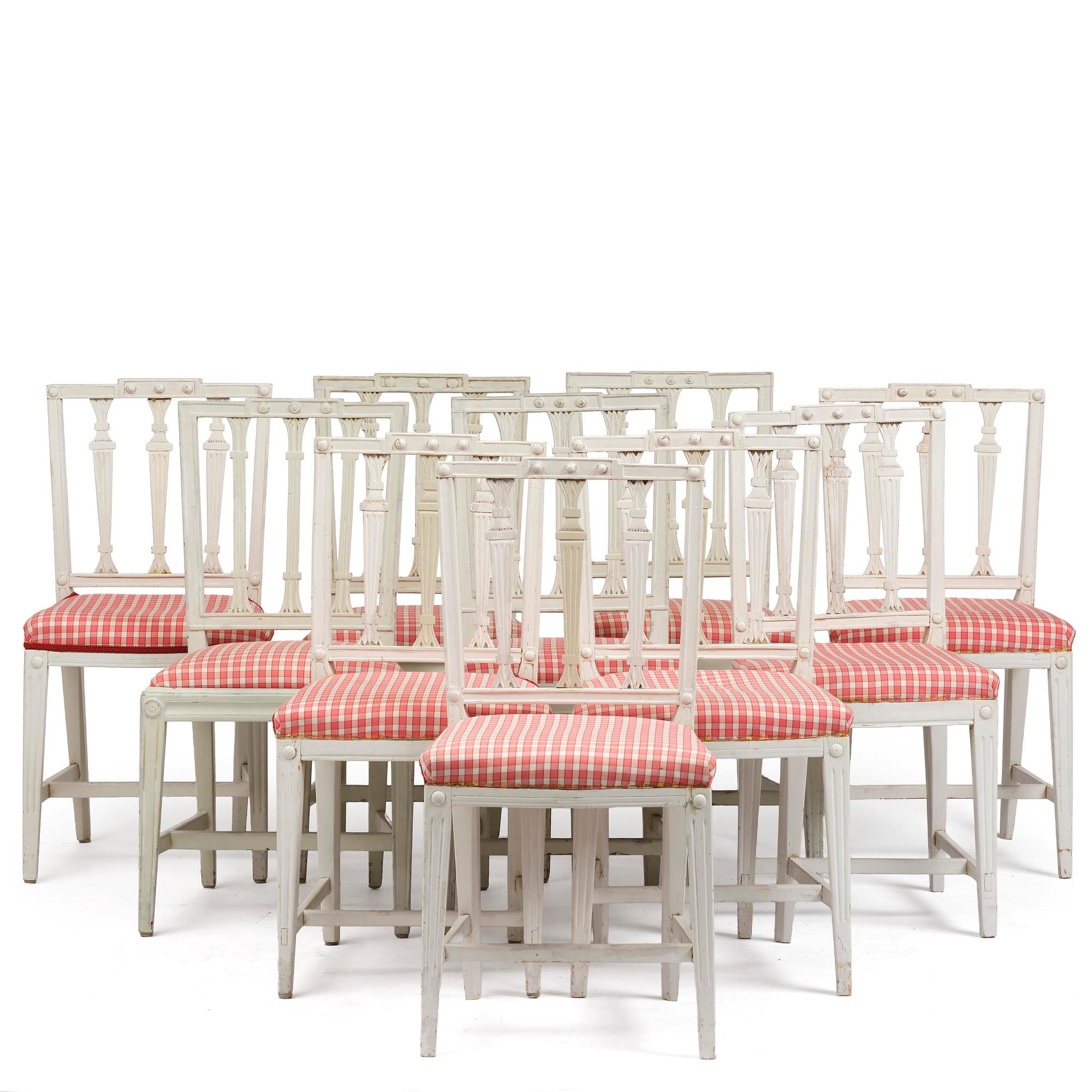 An assembled suite of ten  late Gustavian chairs, circa 1800.