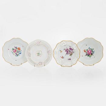 Meissen, four porcelain plates, 19th–20th century.