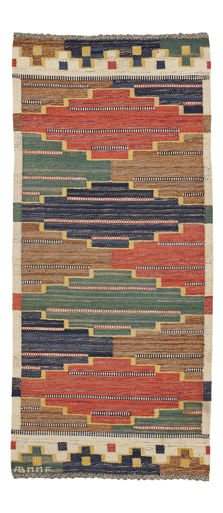 Märta Måås-Fjetterström, GALLERIMATTA, "Blå heden", rölakan, ca 192,5 x 85-86 cm, signerad AB MMF.