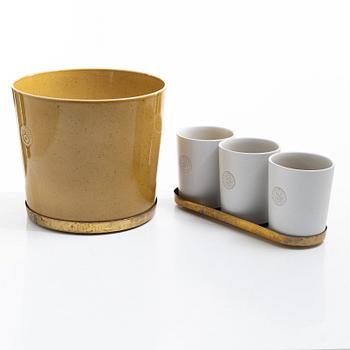 Erika Pekkari, four flower pots with brass saucers, Firma Svenskt Tenn, Sweden.