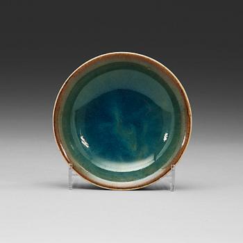 A bluish brown glazed small porcelain bowl, late Qing dynasty.