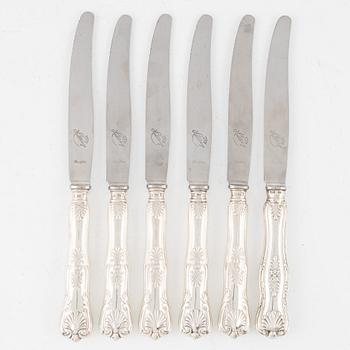 Matknivar, 6 st, silver, modell Engelsk snäck, CG Hallberg, Stockholm 1946.