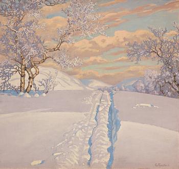 506. Gustaf Fjaestad, Winter landscape with ski tracks.