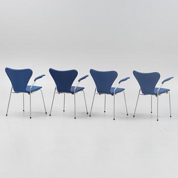 Arne Jacobsen, four 'Seven' armchairs, Fritz Hansen, Denmark.