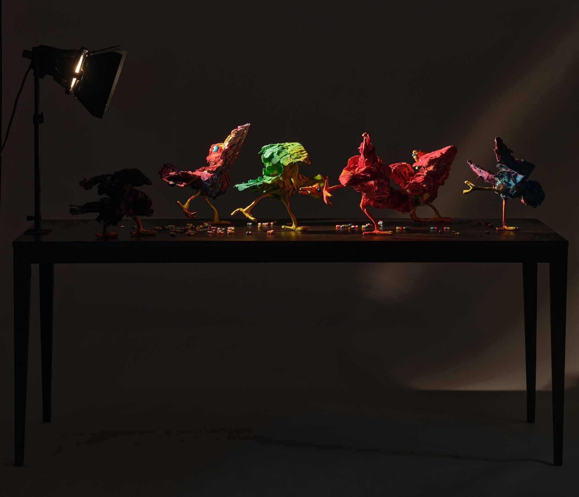 Nathalie Djurberg & Hans Berg, "A Thief Caught in the Act (Flock of Birds)".