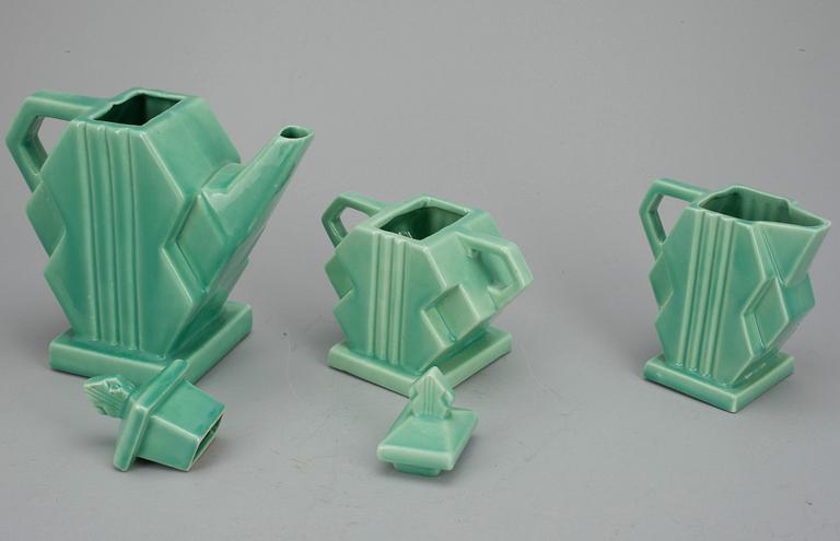 KAFFESERVIS, 17 delar, art deco, flintgods, enligt uppgift USA.