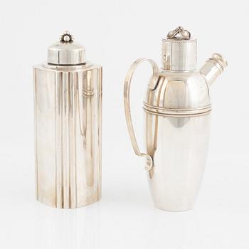 Two silver-plate cocktail shakers, including Tage Göthlin for Tesi, Sweden, 1940's/50's.