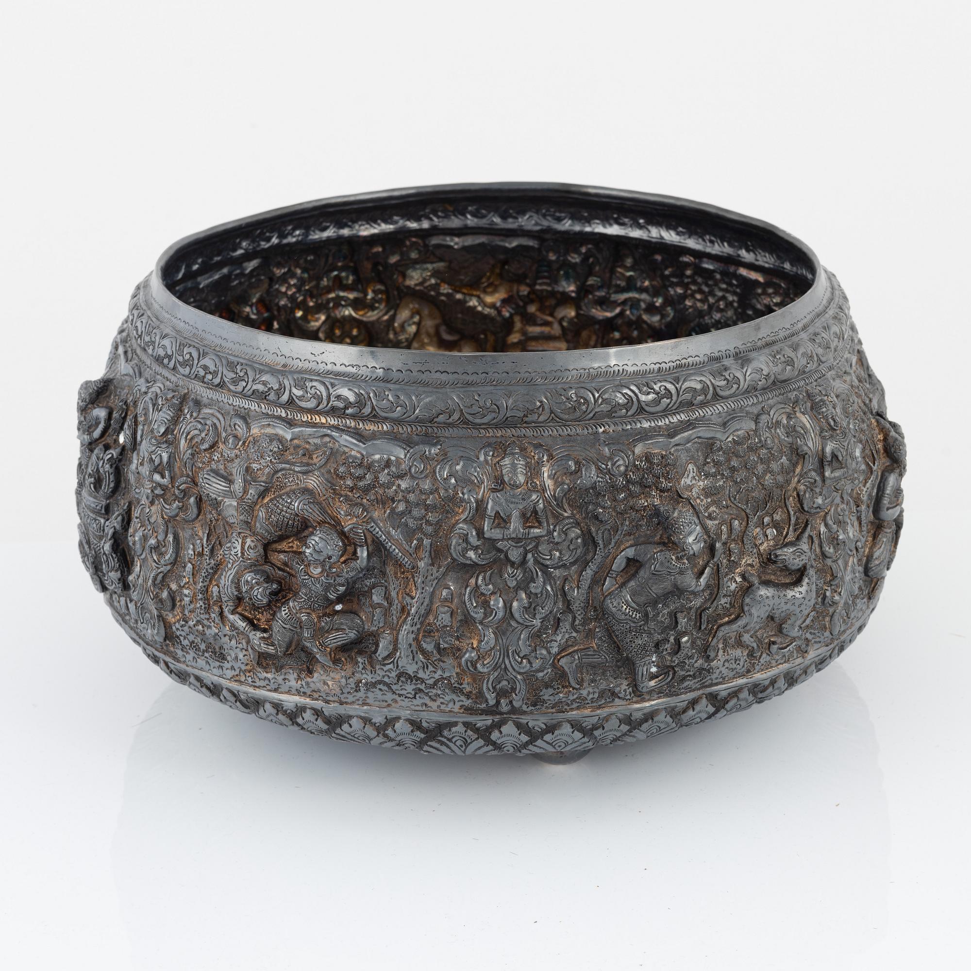 Bowl, low-grade silver, Southeast Asia.