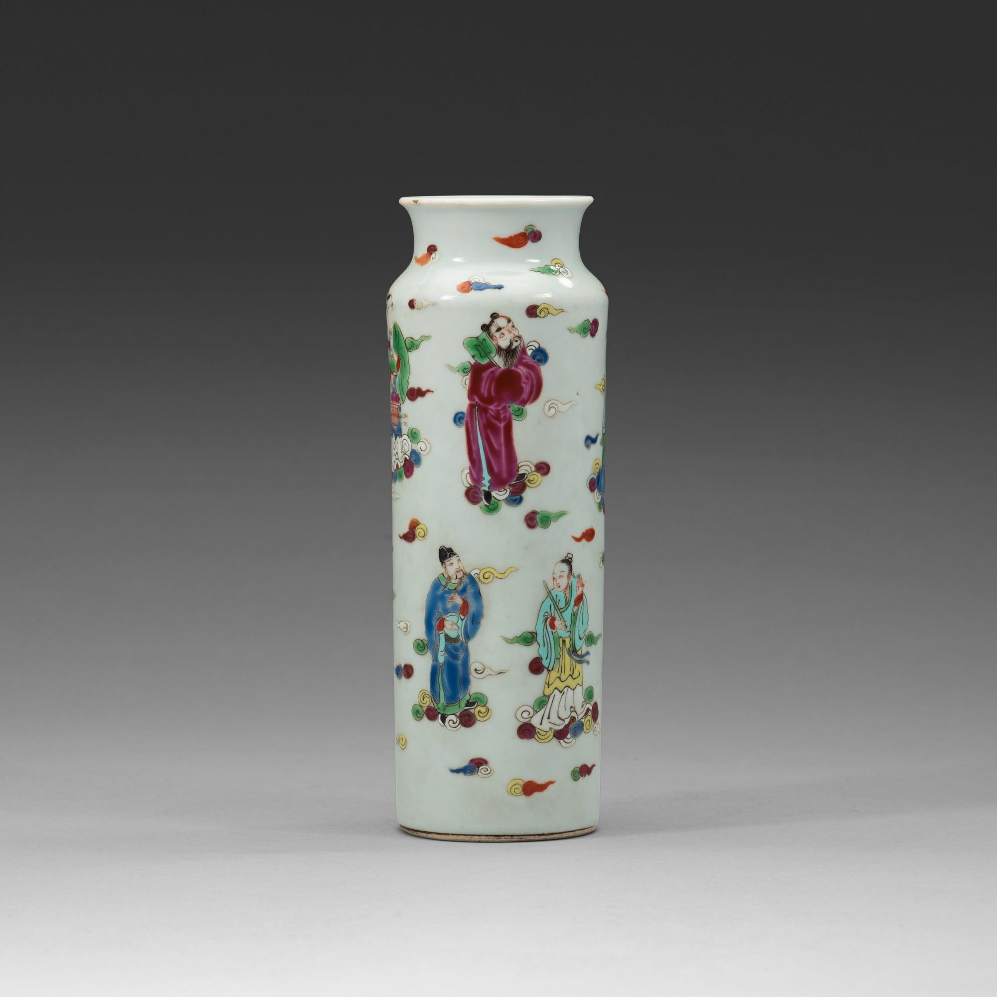 A famille rose vase with the eight immortals, late Qing dynasty, circa 1900.