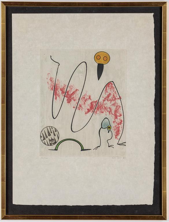 MAX ERNST, colour etching with collage, signed in pencil and numbered with pencil 72/100.