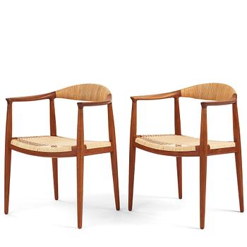 490. Hans J. Wegner, a pair of teak and rattan 'The Chair', JH-503, Johannes Hansen, Denmark 1950s.