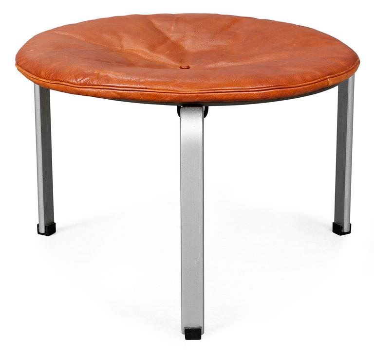 A Poul Kjaerholm "PK-33" brown leather stool, E Kold Christensen.