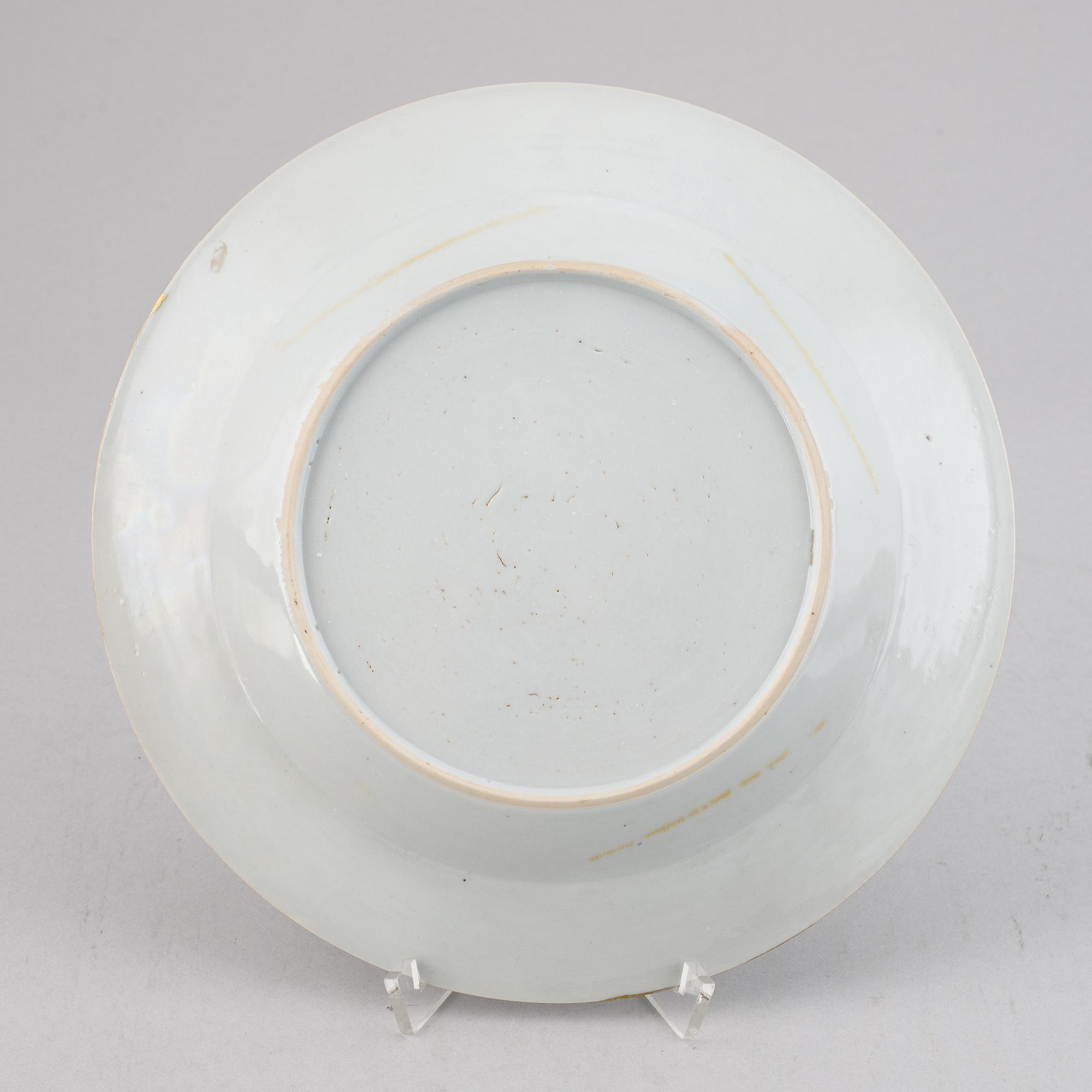 Eight famille rose export porcelain plates, Qing dynasty, Qianlong (1736-95).