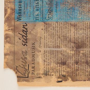 CO Hultén, akvarell och tusch på tidningssida, signerad och utförd 1946,