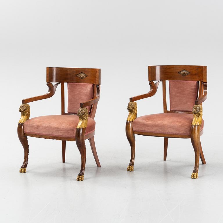 A pair of mahogany Baltic area armchairs 19th Century.