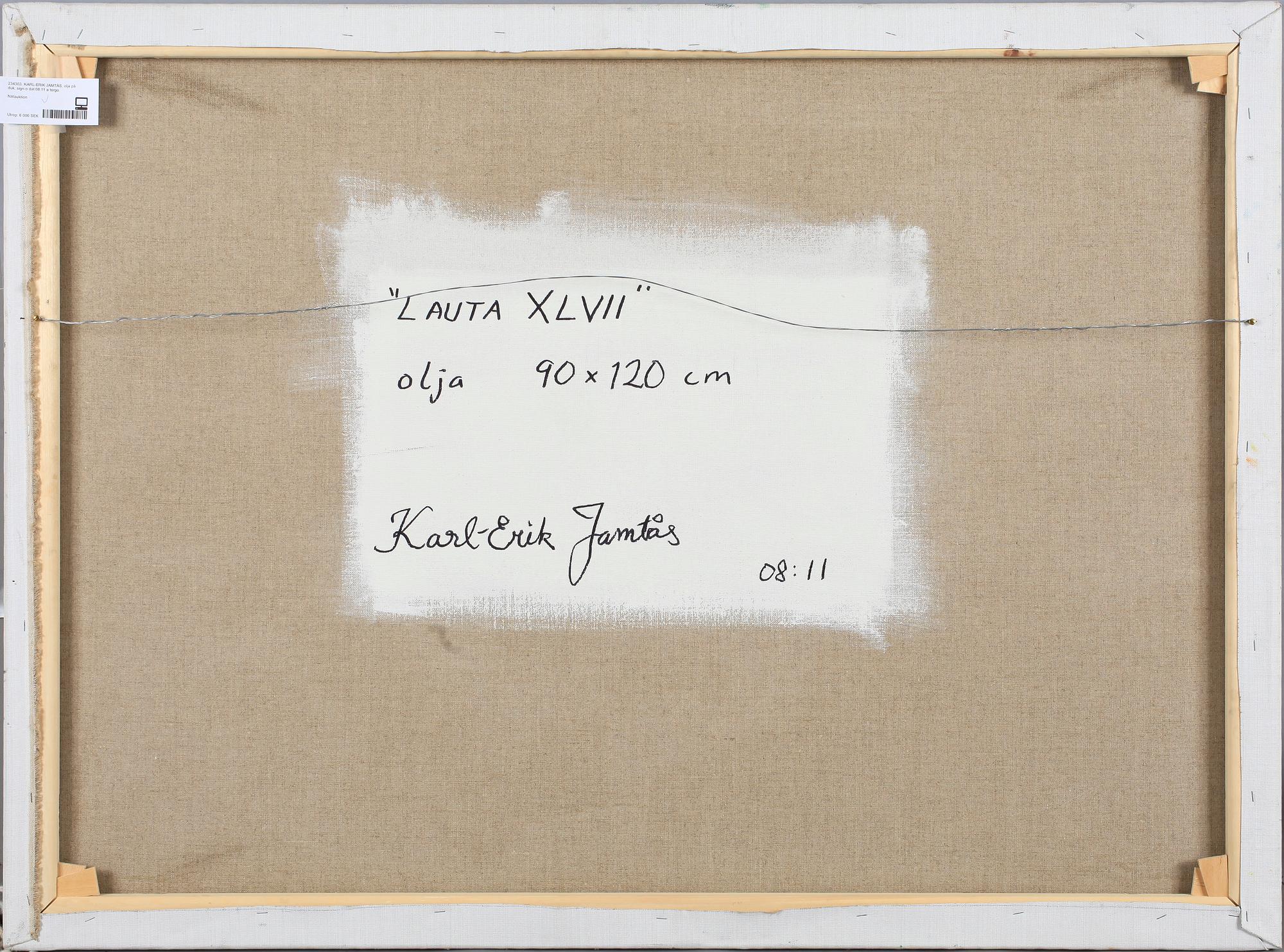 KARL-ERIK JAMTÅS, olja på duk, sign o dat 08:11 a tergo.