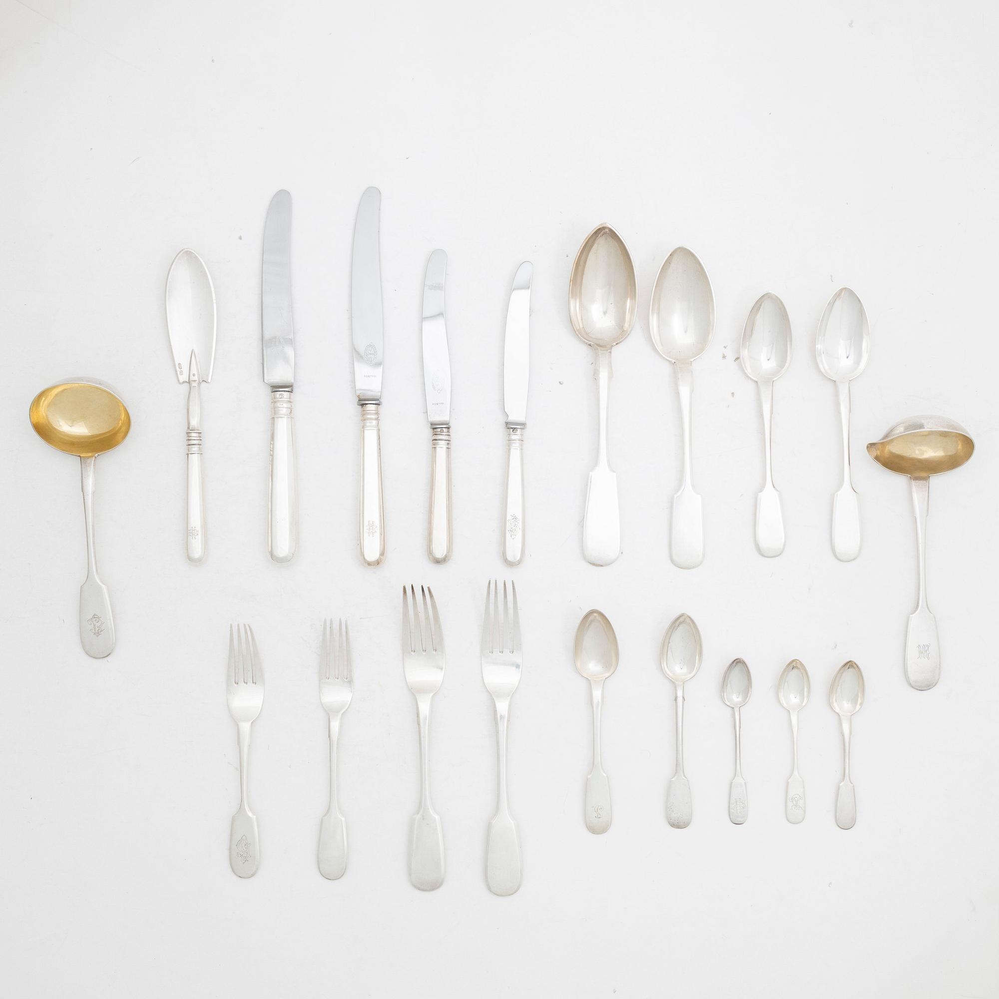 A silver cutlery set, Russia and Estonia, 19th-20th century, including Moscow 1879, St Petersburg 1890 (98 pieces).