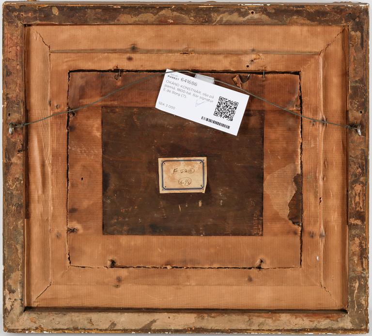 OKÄND KONSTNÄR, olja på pannå. 1800-tal. Bär signatur E de Borg (?).