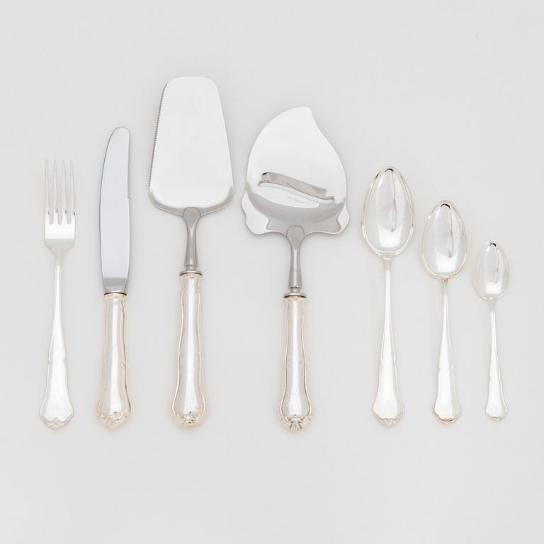 A 50-piece set of 'Chippendale' silver cutlery, Auran Kultaseppä, Turku 1989. In two original wooden boxes.