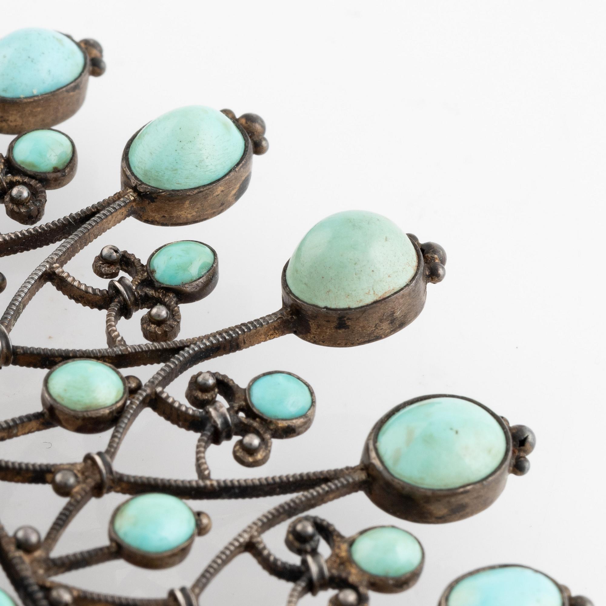 Hair comb silver and turquoise, ca 1870's.
