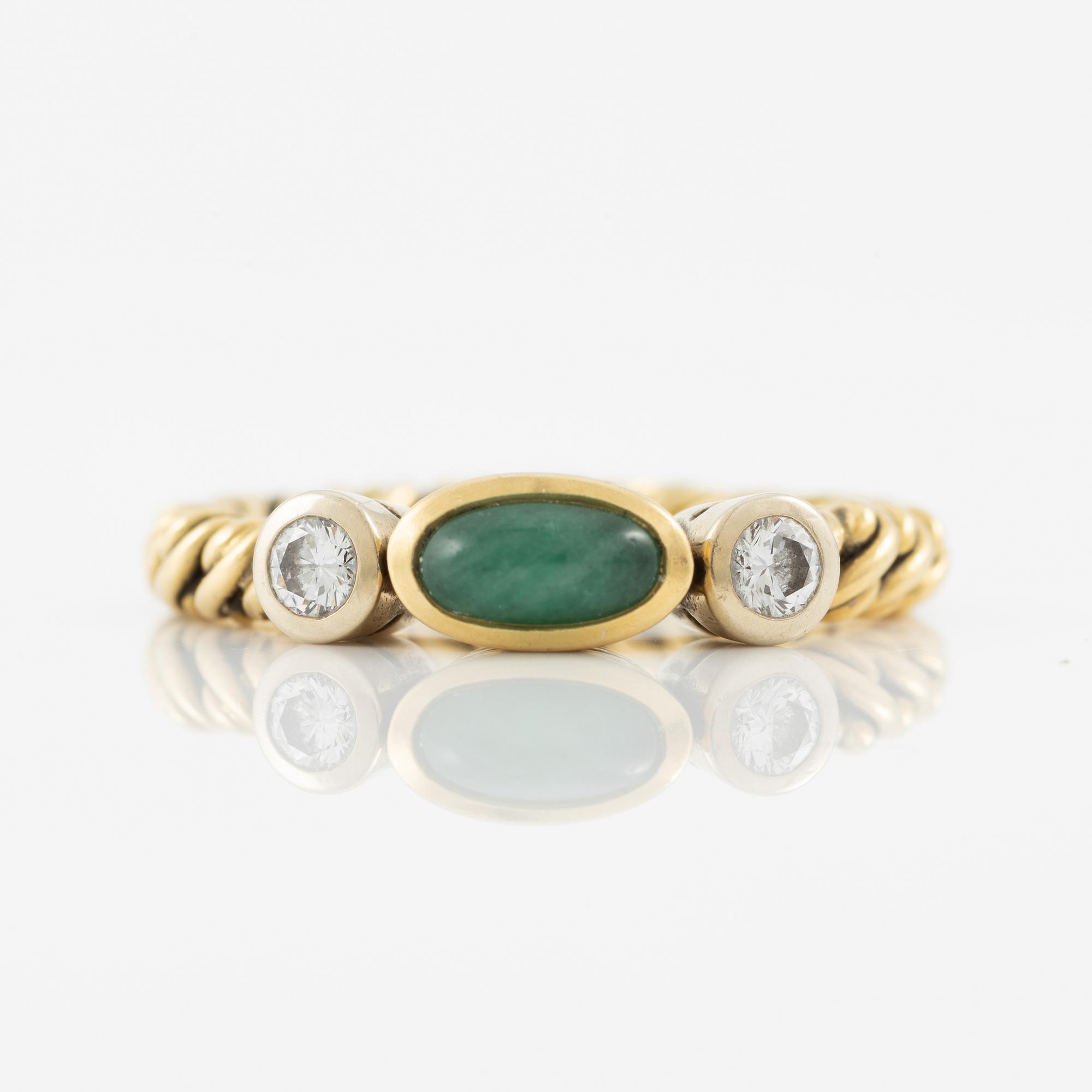 Pomellato, ring, 18K gold with cabochon-cut emerald and brilliant-cut diamonds.