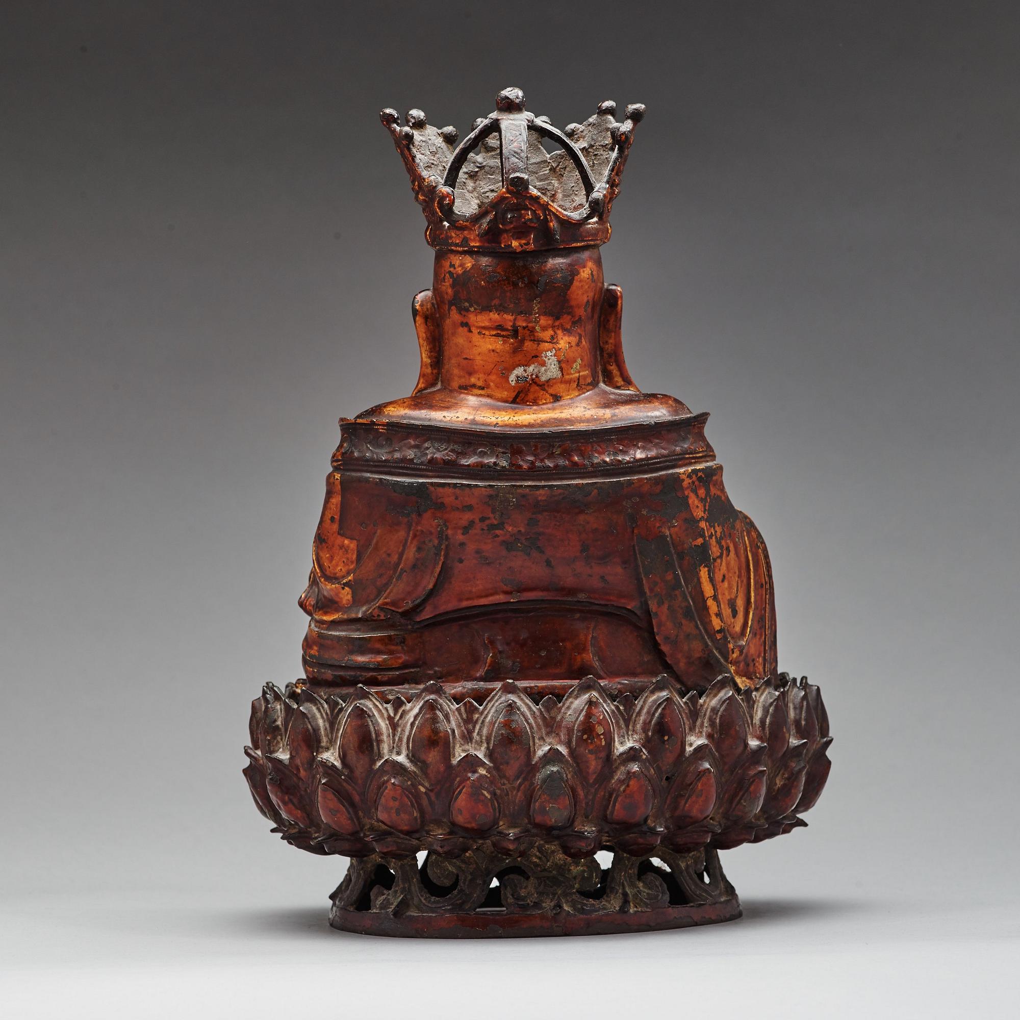 A large seated bronze figure of budhai, Ming dynasty (1368-1644).