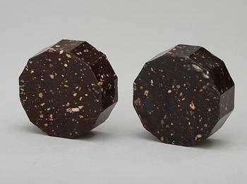 A pair of Swedish Empire 19th century porphyry salts.