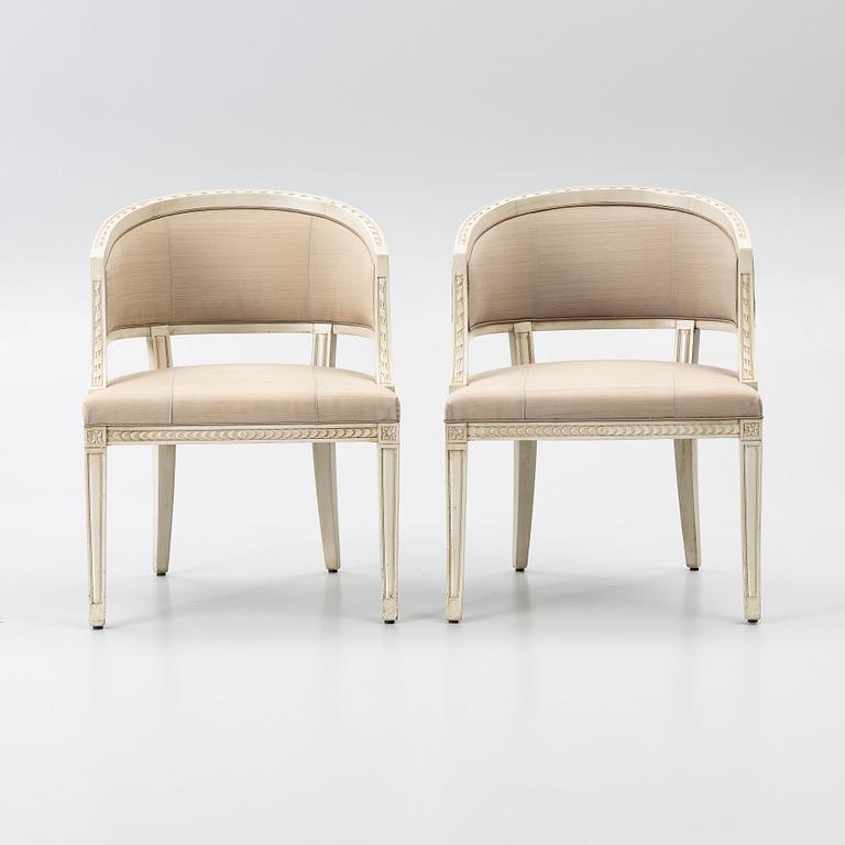A pair of late-Gustavian style armchairs, late 20th Century.