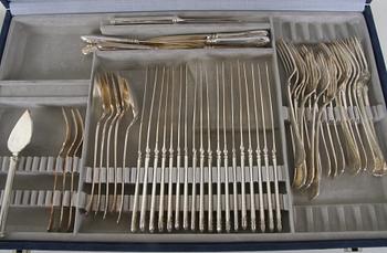 BESTICKSUPPSÄTTNING, 65 delar, nysilver, "gammal fransk", etui medföljer.