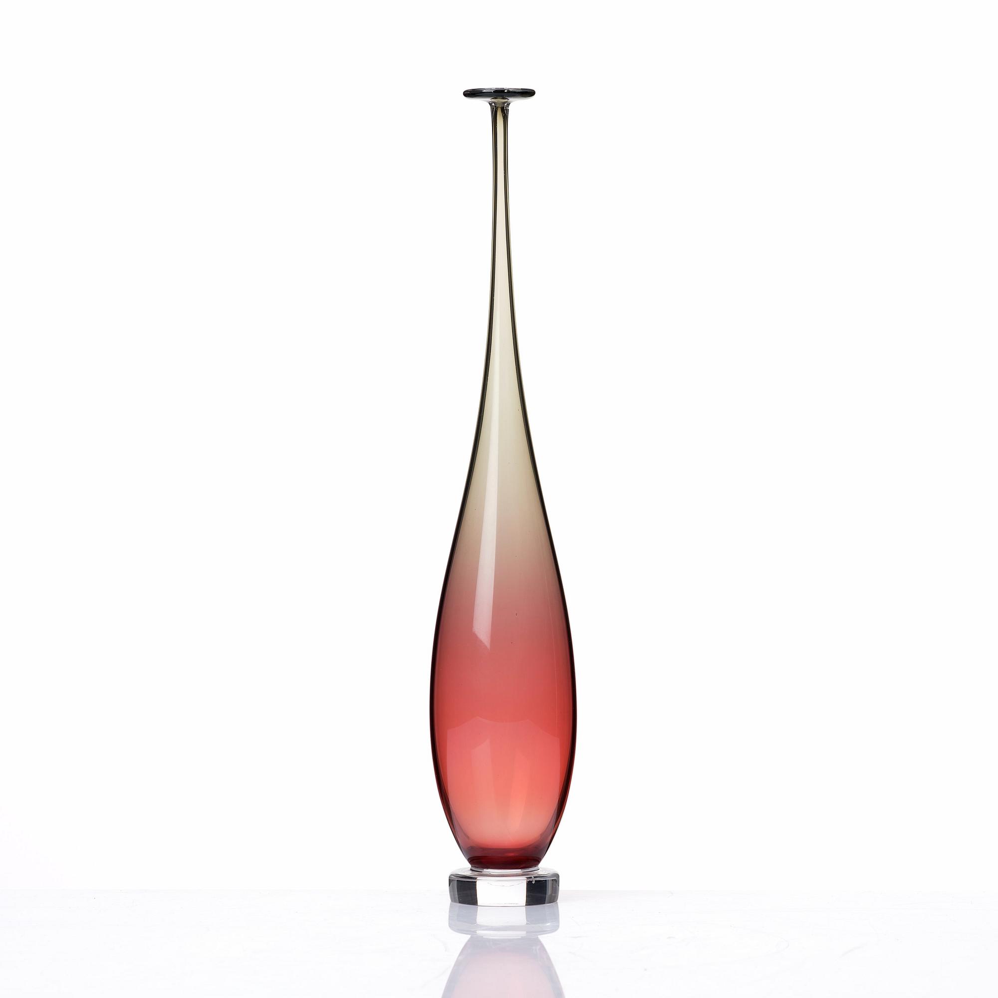 Nils Landberg, a red and green tinted glass vase, Orrefors 1961.