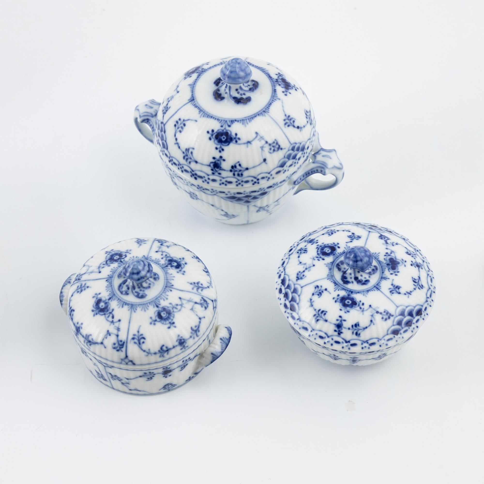 A 48-piece coffee and tea service, half lace and full lace 'Musselmalet', Royal Copenhagen, Denmark.