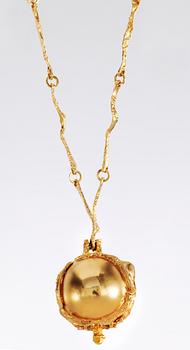 An 18k gold Lapponia pendant (containing a watch) and chain, Finland.